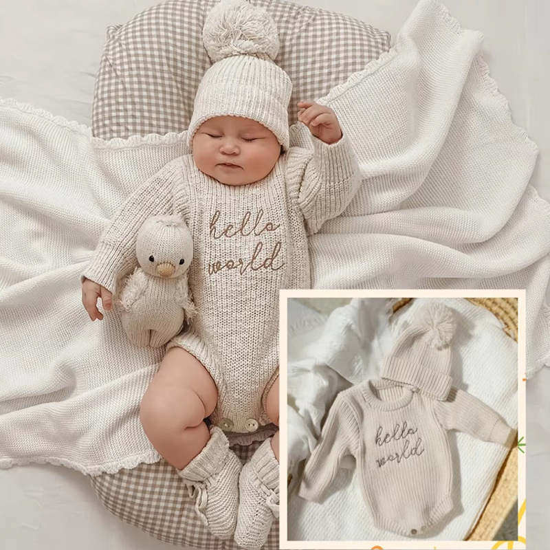 Baby Clothing For Boys - Ylsteed olá mundo tricô recém-nascido fotografia