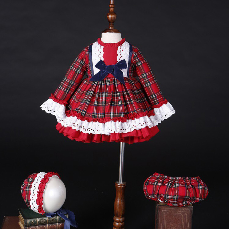 Baby Clothing Dresser - Vestido de Princesa Vintage Xadrez Vermelho